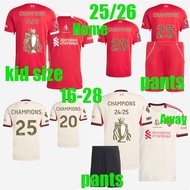 The Reds Mohamed Salah Darwin Nunez 25/26 LiVerPools Home Soccer Jersey kid suits （with pants） Domin
