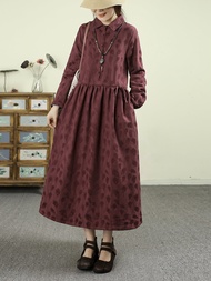 QIANQIUFEIYAN | Đầm A-line cổ lệch dây kéo Vintage