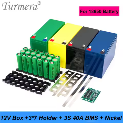 Turmera 12V 7Ah to 20Ah Battery Storage Box 3S 40A BMS 3X7 18650 Holder with Welding Nickel for Moto