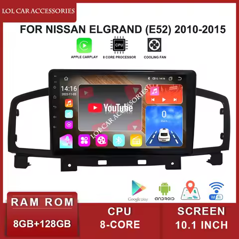 10.1 Inch For Nissan Elgrand (E52) 2010-2015 Car Radio Stereo 8Core Android 12 QLED GPS Navigation H
