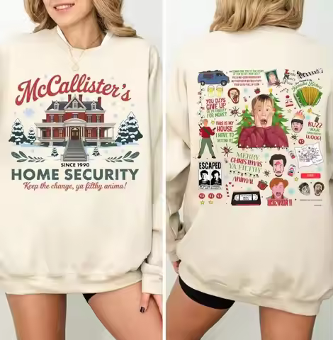 Funny Home Alone Sweatshirt Retro Christmas Movie Watching Shirt Home Alone Autumn and Winter Long S