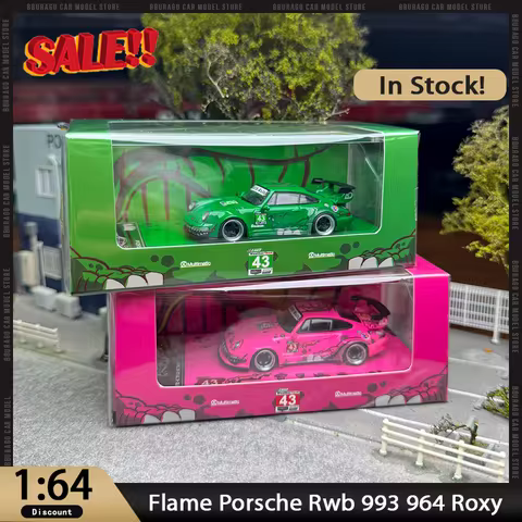 New In Stock Flame 1:64 Porsche Rwb 993 964 Rexy Roxy Dinosaur Livery Car Alloy Miniature Diecast Po