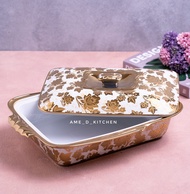 SALE Basi segi keramik /food warmer segi bunga full gold