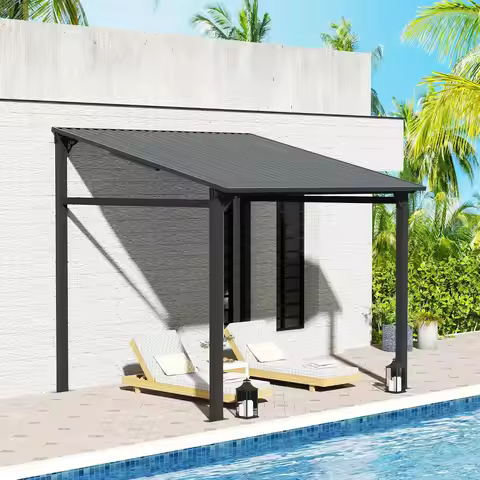 8โ x 8โ Hardtop Gazebo, Outdoor Lean to Gazebos Pergola with Galvanized Steel Roof, Hardtop Wall Mou