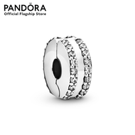 Pandora Silver Double Lined Pavé Clip เครื่องประดับ คลิปชาร์ม ชาร์มเงิน ชาร์มสร้อยข้อมือ ชาร์มแพนดอร