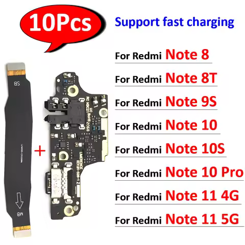 10Pcs，USB Charging Connector Socket Port Main Connector Mainboard Flex For Redmi Note 8 8T 9S 10 7 P