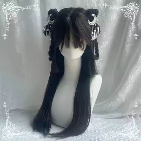 Chinese Style Hime Cut Wig - Princess Straight Black Hair for Cosplay Hanfu Costume Anime Lolita Fas