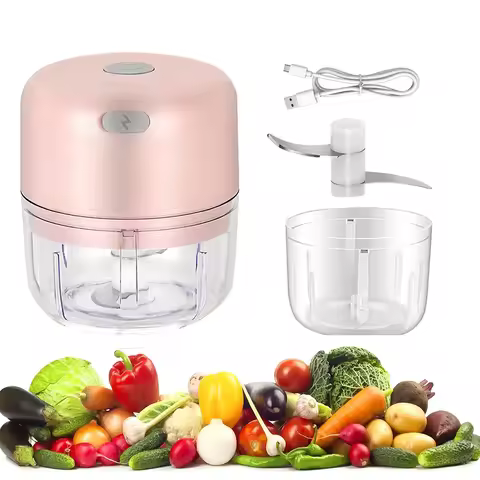 100ml Portable Electric Garlic Chopper, Wireless Mini Food Processor With Sharp Blade, Battery-Power