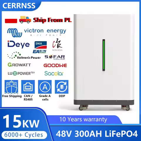 LiFePO4 48V 300AH 15KWH Battery 51.2V 100AH 200AH 600AH Lithium Solar Battery Rechargeable Battery 6