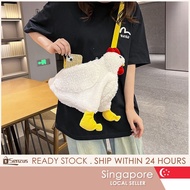 [SG SELLER] Cute Crossbody Bag Soft Fleece Zipper Shoulder Purse Chicken & Duck Shape for Women