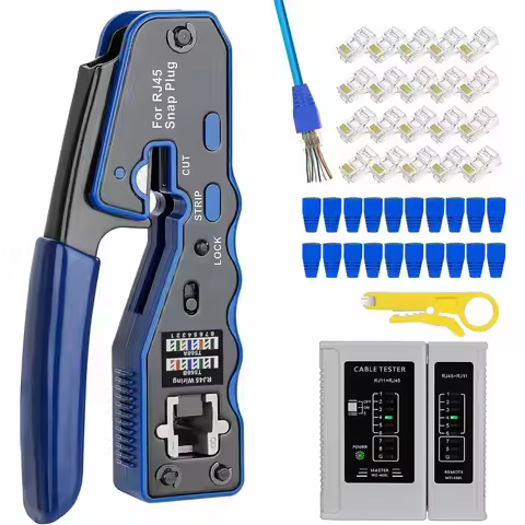 RJ45 CAT6 Crimping Tool Kit with Pass Through Connector,Boots and Tester for Cat5e Cat6 UTP Ethernet