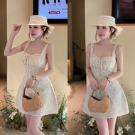 Babydoll Lady Dress, Korean Women's 2-Piece Floral Dress with Bow Tie