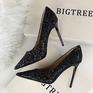 Fashion Sequins High-Heeled Shoes Thin Heels Woman Pumps Pointed Toe High Heels Women Shoes Closed T