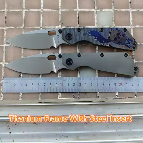 SMF Strider Titanium Handle Frame With Steel insert Copper Washer AUS10 Drop Blade Camping Hunting E