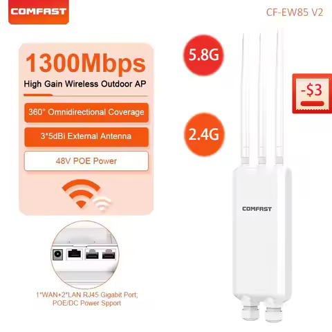 COMFAST 1300Mbps Outdoor AP 2.4G/5.8G 3 Antennas Acess Point Wireless Long Rang WiFi Extender 3 Giga
