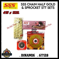 [415 SSS GOLD] GT128 DINAMIK 415 Sprocket Set and Chain Heavy Duty Sprocket and SSS HALF GOLD Motorc