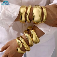 OPENMALL Mirror Polished Open Wide Bangle Simple Personality Exaggerated Smooth Bracelet Light Jewel