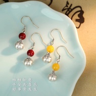 Persimmon Shunxin High Content Cinnabar Beeswax s999 Sterling Silver Persimmon Earrings Female New C
