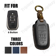 6 Buttons Genuine Leather Car Key Case Cover For Toyota Alphard Vellfire Sienna Senna Prius Prime  2019 2020 2021 2022 Retro style Holder Shell Accessories Keyring