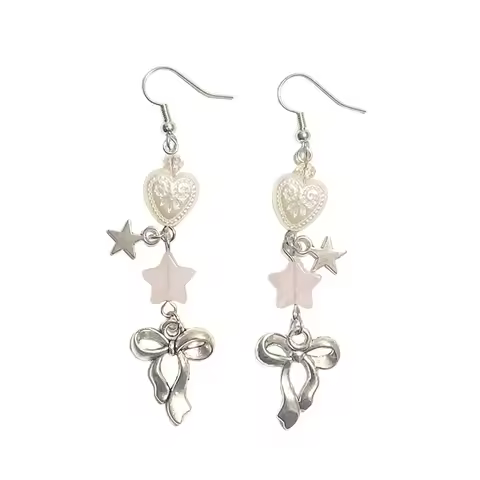 pink ribbon earrings Y2K handmade