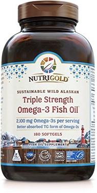 [NUTRIGOLD] OMEGA 3 FISH OIL - Triple Strength Omega-3 Fish Oil Supplement, 2100 mg, 180 Softgels