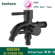 baokemo Black 304 Stainless Steel 1 in 2 out Two Way Water Tap Washing hine Multifunctional Faucet