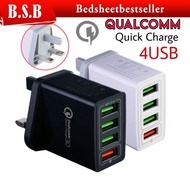B.S.B 《 𝗨𝗣𝗚𝗥𝗔𝗗𝗘𝗗 》30W 5.0A QC 3.0 4 USB Port Fast Charging Travel Phone Charger Adapter Wall Plug 5A
