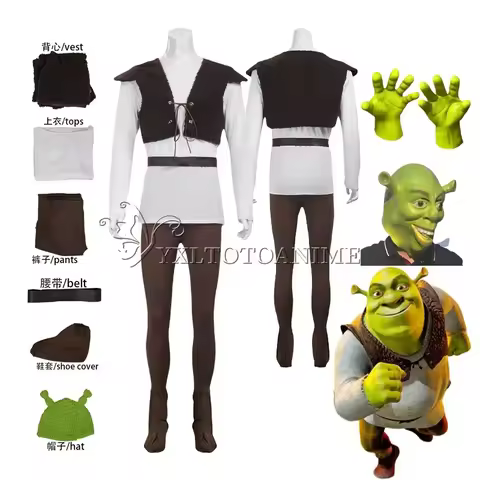 Movie Monster Shrek Cosplay Costumes Mask Shrek Top Vest Pants for Men Performance Role Play Hallowe