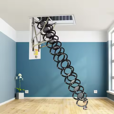 10ft 12-Steps Attic Ladder Loft Stairs Folding Pull Down Stairs Ladder Ceiling Mounted 600lbs Load