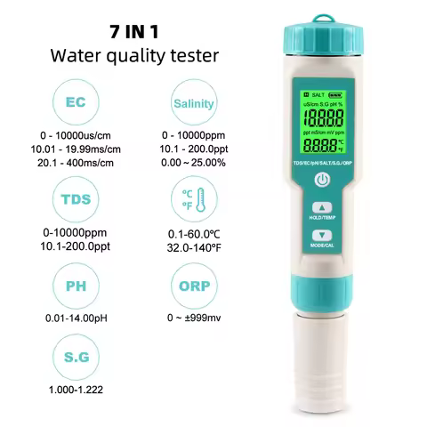 Yieryi New 7 in 1 PH / TDS / EC / ORP / Seawater Specific Gravity / Salinity / Temperature C-600 PH 