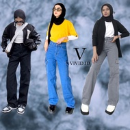 VIVID - Cargo Jeans Women's Highwaist Loose Pants Black Grey Medium Blue Light Blue Snow Blue Cargo 
