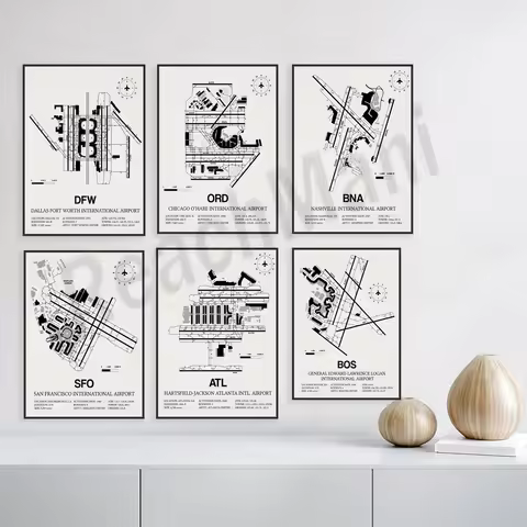 LAX, LAS, BOS, DFW, DEN, ORD airport map poster, Chicago O'Hare International Airport print, aviatio