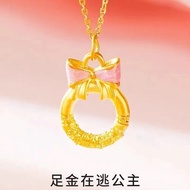Princess 999 Valentine's Day Safety Buckle Pendant Pure Gold Gold Women's Pure Gold Bow on Escape Gi