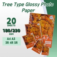 QUAFF TQuaff Tree Type Glossy Photo Paper A4 5r 4r 3r Size 180gsm 230gsm 20 Sheets Packree Type Gl G