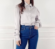 Puffy Satin Silk Blouse | Bellpuff Sateen Silk | Blouse Satin Kerah V Neck | Blouse Satin Puffy