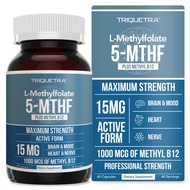L Methyl Folate 15mg plus Methyl B12 Cofactor - Professional Strength, Active 5-MTHF Form - Supports