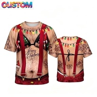Funny Christmas Beer Belly Tattoo Short Sleeved Men's Fun 3D Simulation Printed T-shirt Prank Person