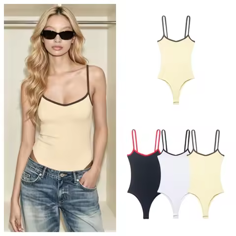 Women's Jumpsuit 2026 Summer New Cute Hot Girl Style Fashion Round Neck Color-Blocked Piping Straps 