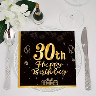 Happy 18th 21th 30th 40th 50th 60th Birthday Black Gold Napkins 20Pcs Party Napkins 70th Birthday Na