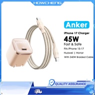 Anker Nano 45W Charger + 240W USB-C to C Braided Cable 1.8m Set | Fast Charging for Phone, Tablet, L