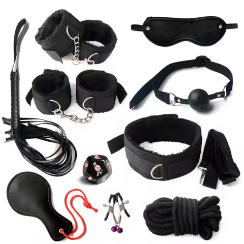Nylon Bondage Set Handcuffs Whip & Mouth Gag for Adult Couples' BDSM Role Play Enhancing Bedroom Fun