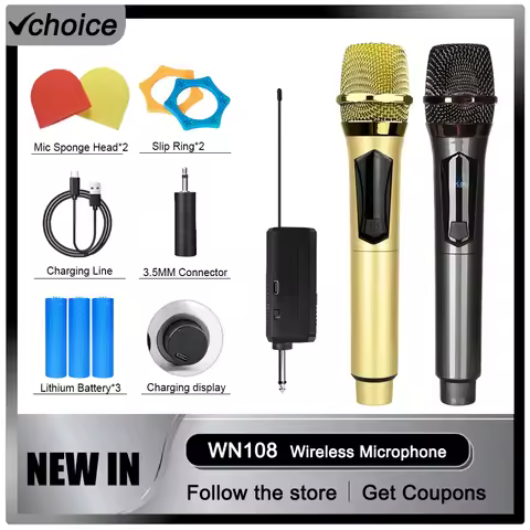 WN108 One Drive Two Wireless Microphone for Recording Studios Karaoke Stage Speeches Wedding Perform