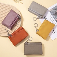 Multi-Zipper Leather Coin Pouch, Mini Keychain Wallet with Key Ring & Card Slots for Daily Carry