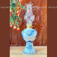 Đèn Dầu Thờ Men Lam Họa Tiết Hoa Sen Phú Quý Song Long Chầu Nguyệt Vẽ Vàng 24k Bát Tràng Cao Cấp.