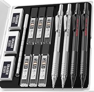 Nicpro 4 Pack Mechanical Pencils 0.5mm & 0.7 mm with Case, Metal Artist Pencil Set with 8 Tubes HB &