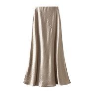9860 [Skirt Length 95cm] Irregular Stitching Satin Fishtail Female Spring Slim-Fit Dress Long Skirt