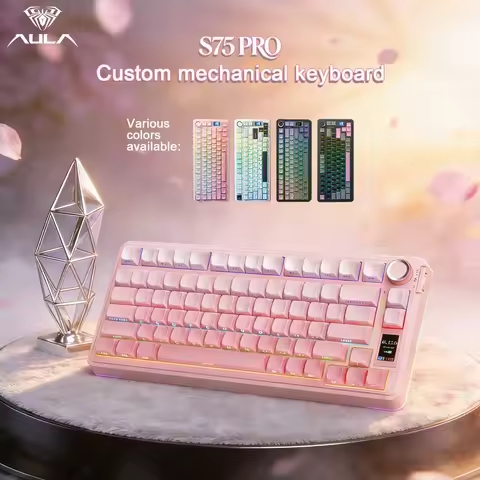 AULA S75 PRO Wireless Mechanical Keyboard, Bluetooth/2.4GHz/USB-C, with RGB backlight, PBT keycaps, 