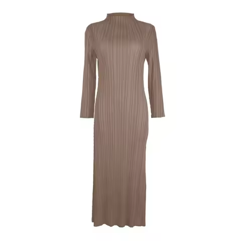 Miyake Pleated Long Sleeve Classic Causal Long Dress