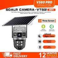 V380 PRO Three Screen CCTV Solar Outdoor Wireless Camera IP66 Waterproof 4G SIM Card Built-in Batter