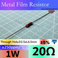 20R 1W Metal Film Resistor 20ohm 250ppm/C ±5% Through Hole, D2.5xL6.5mm PR01000102009JR500 Vishay Or